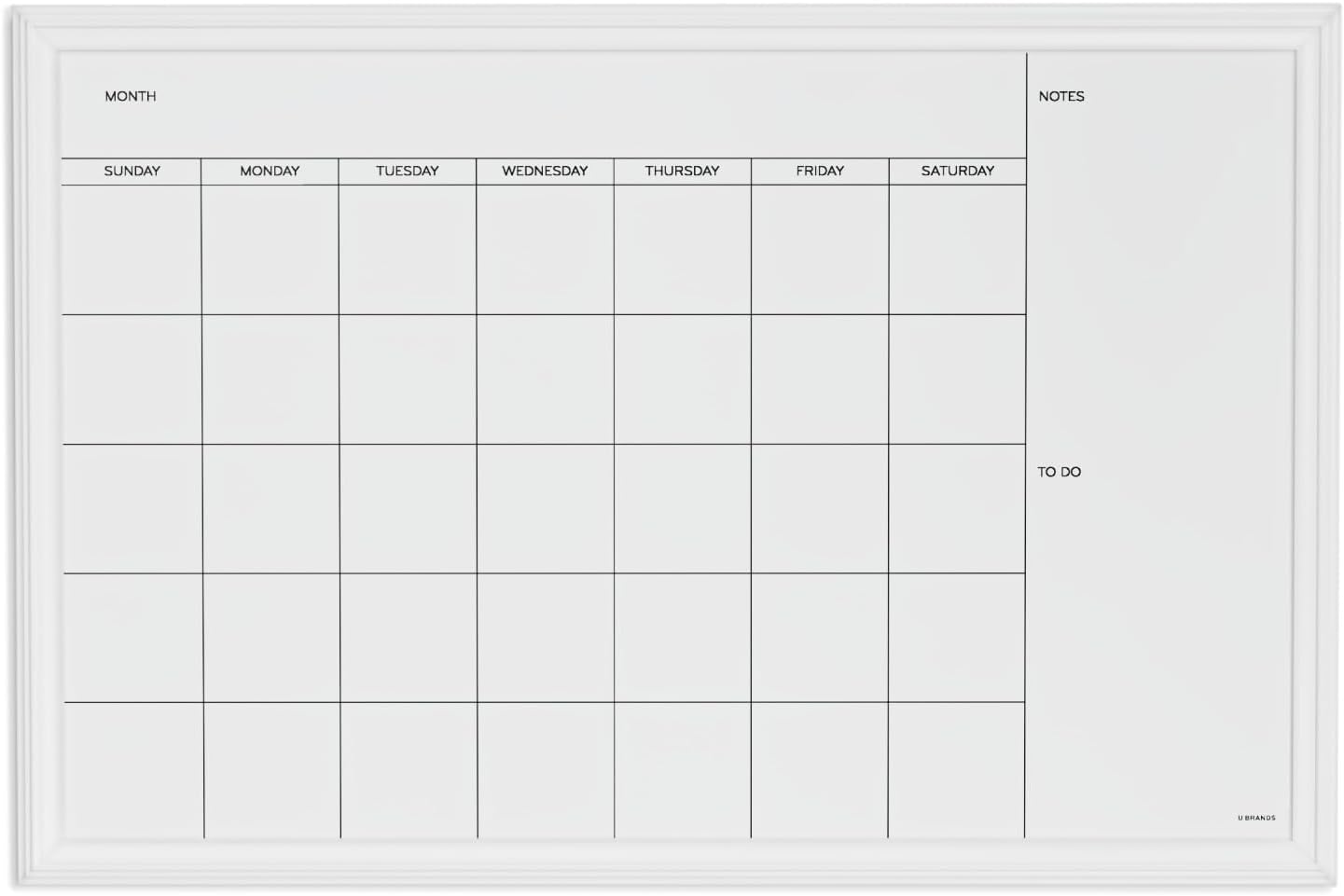 U BRANDS Magnetic Dry Erase Calendar Board, White Wood Frame