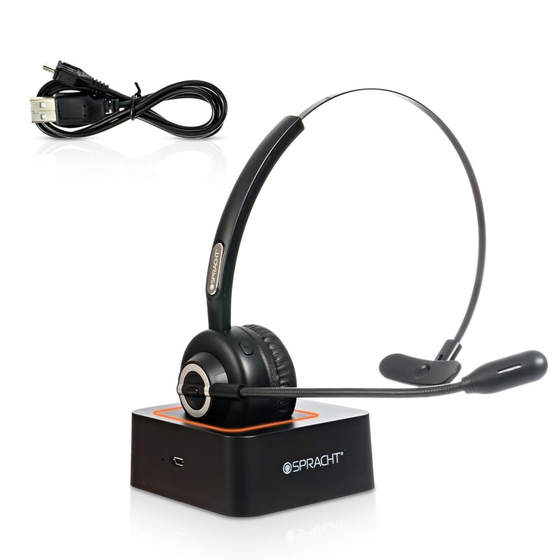 Spracht ZumBT Single Ear Wireless Bluetooth Mobile Office Headset with Base, Adapter