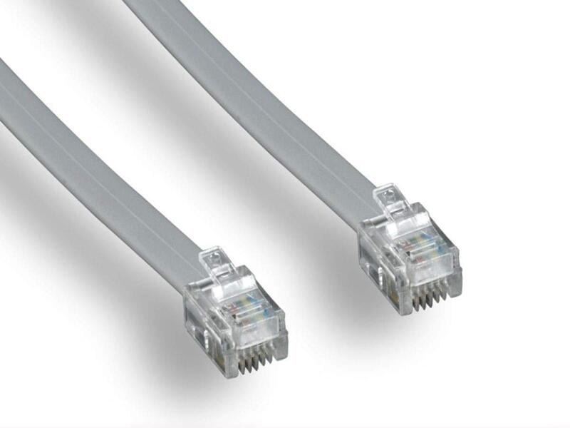 Monoprice Landline Telephone Cable - RJ11 (6P4C) Straight, Flat, Silver Satin