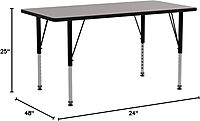 Flash Furniture Wren 24''W x 48''L Rectangular Grey HP Laminate Activity Table - Height Adjustable Short Legs