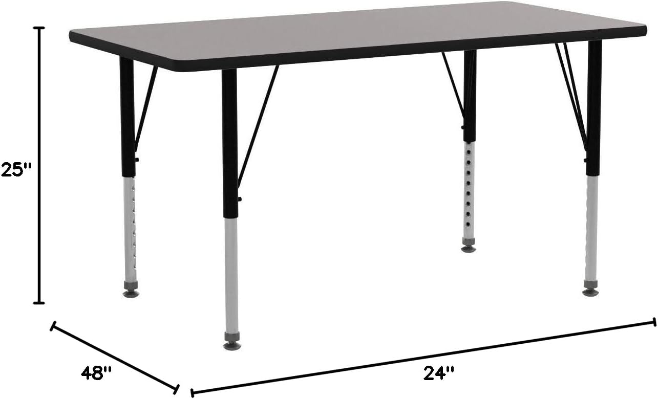 Flash Furniture Wren 24''W x 48''L Rectangular Grey HP Laminate Activity Table - Height Adjustable Short Legs