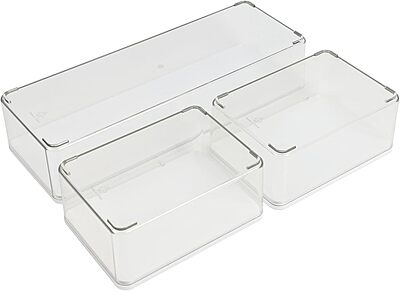 Martha Stewart Grady Stackable Plastic Storage Boxes with Lids, Set of 3