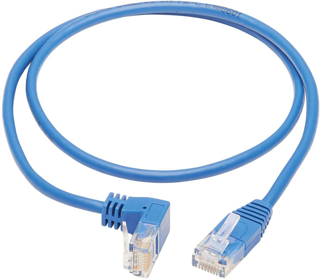 Tripp Lite Cat6 Gigabit Molded Slim UTP Network Patch Cable, Blue, RJ45 Angle