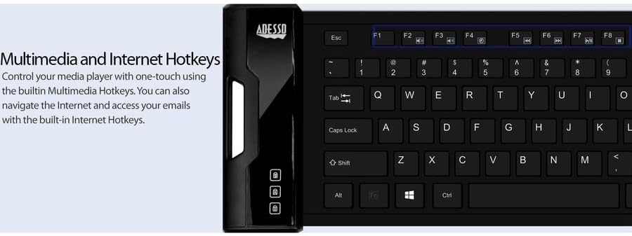 Adesso SlimTouch 232 Antimicrobial Waterproof Flexible Keyboard for Windows 8/7/Vista/XP/2000 (AKB-232UB), black