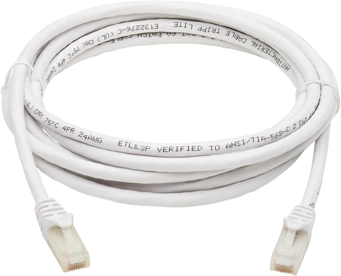 Tripp Lite, Safe-IT, Cat6a Ethernet Cable, 10G Certified Snagless, UTP (RJ45 M/M), White, 7 Feet / 2.1 Meters