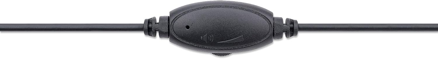 MANHATTAN USB Headset with Mic & 5 ft Cable - Cushion Mono/Single-Sided, On-Ear, in-line Volume Control