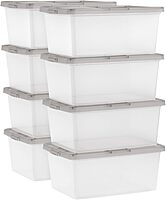 IRIS USA 8 Pack 17 Qt Clear Plastic Storage Box with Snap Lid, Gray