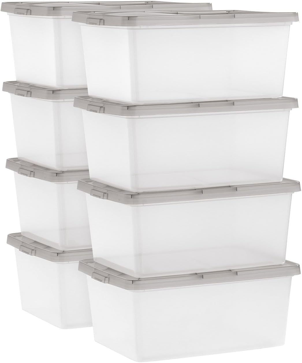 IRIS USA 8 Pack 17 Qt Clear Plastic Storage Box with Snap Lid, Gray