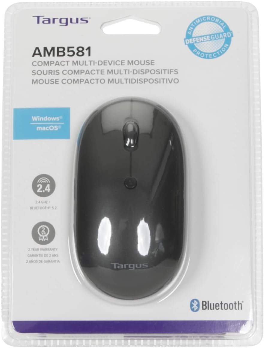 Targus Compact Multi-Device Bluetooth DefenseGuard Mouse - Compatible with Chrome OS, Windows, and macOS (AMB581GL)