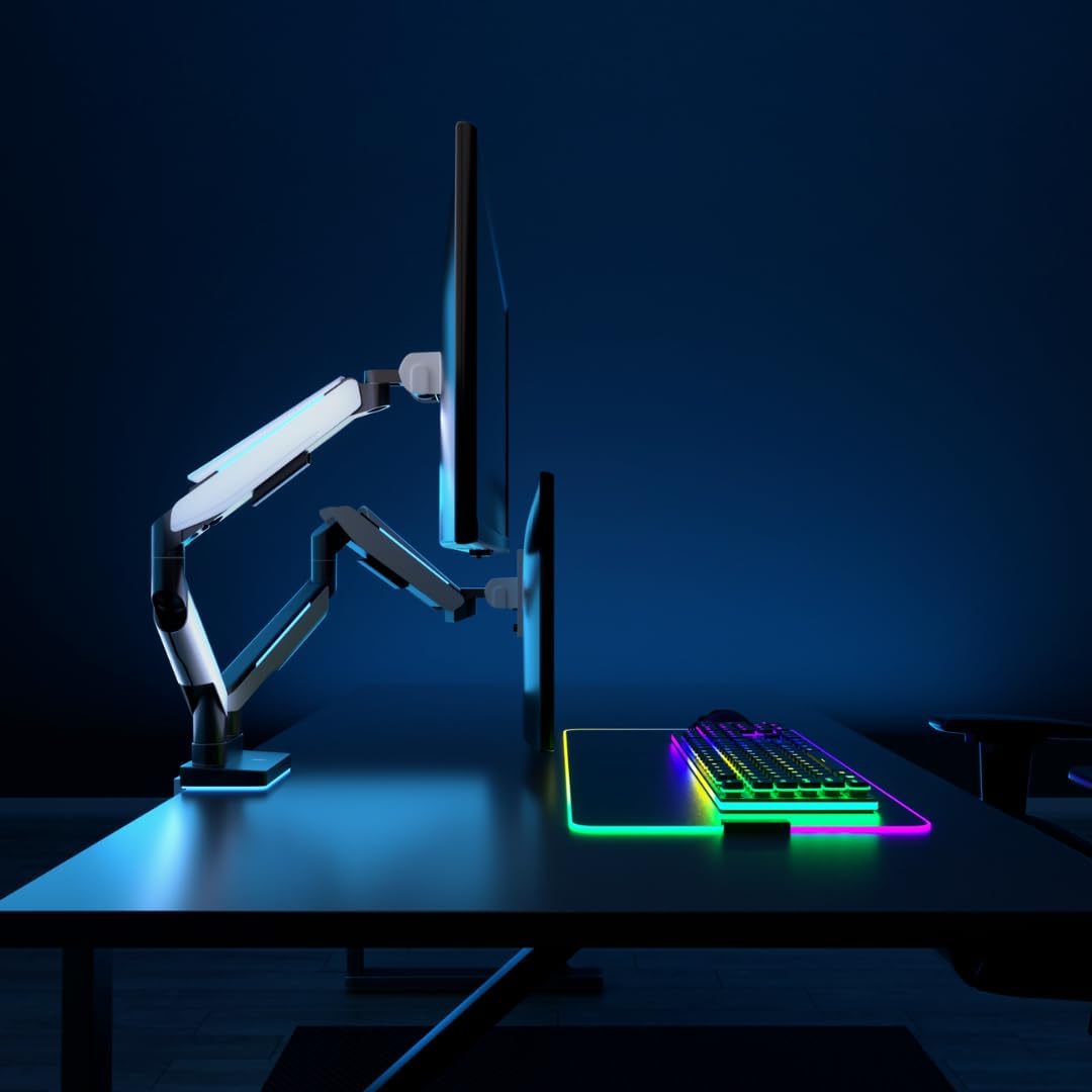 Mount-It! Heavy Duty Dual Monitor Arm up to 35 in. 44 lbs Screens, RGB Lights