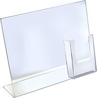 Azar Displays 252056-2pack L-Shaped Slated Acrylic Sign Holder with Attached Brochure Holder 14" Width by 11" Height (Pack