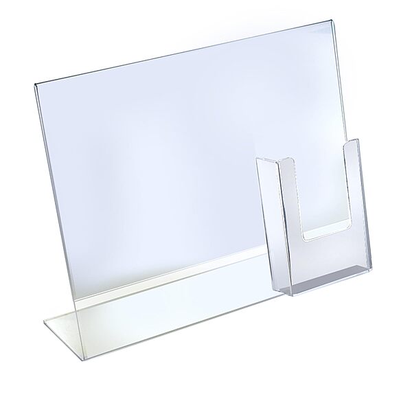 Azar Displays 252056-2pack L-Shaped Slated Acrylic Sign Holder with Attached Brochure Holder 14" Width by 11" Height (Pack