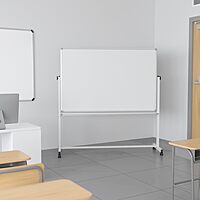 Flash Furniture HERCULES Series 64.25"W x 64.75"H Double-Sided Mobile White Board with Pen Tray
