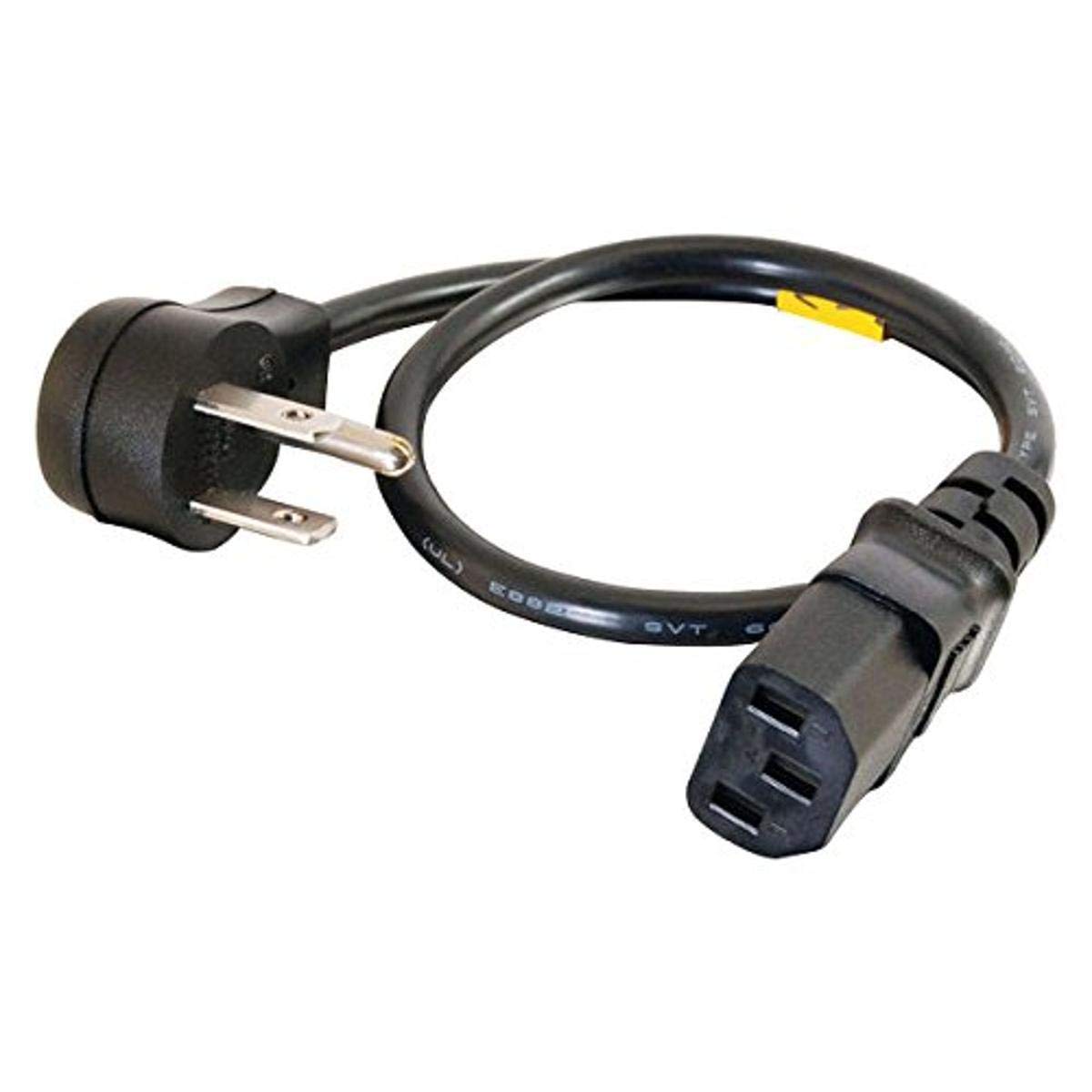 C2G 27900 18 AWG Universal Flat Plug Extension Cord, 1.5 Feet (0.45 Meters), Black