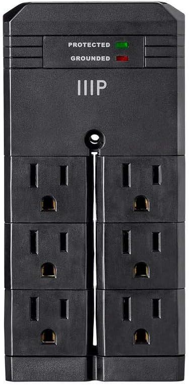 Monoprice 115876 6 Outlet Rotating Power Surge Protector Wall Tap - Black | UL Rated 2