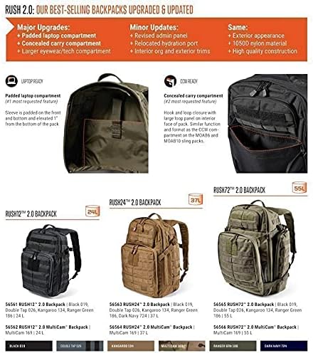 5.11 Tactical Backpack, RUSH 72 2.0 Military Survival Molle Back Pack with Laptop Compartment, Large, 55L, Multicam