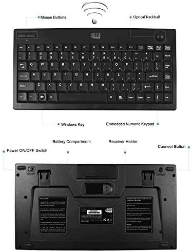 WKB-3100UB Wireless Mini Trackball Keyboard - Compact 87-Key Layout, Built-in 800 DPI Optical Trackball