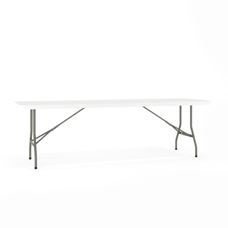 Flash Furniture Kathryn 8' Rectangular Plastic Folding Event Table with Carrying Handle, Bi-Fold Portable Banquet Table for Indoor/Outdoor Events, Granite White, 30"W x 96"L