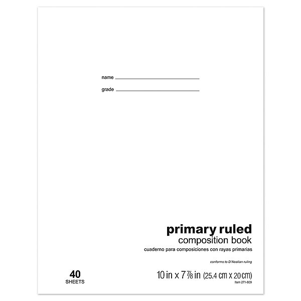 Office Depot Schoolmate Composition Book, 7 7/8in. x 10in., Primary Ruled, 40 Sheets, 4170722