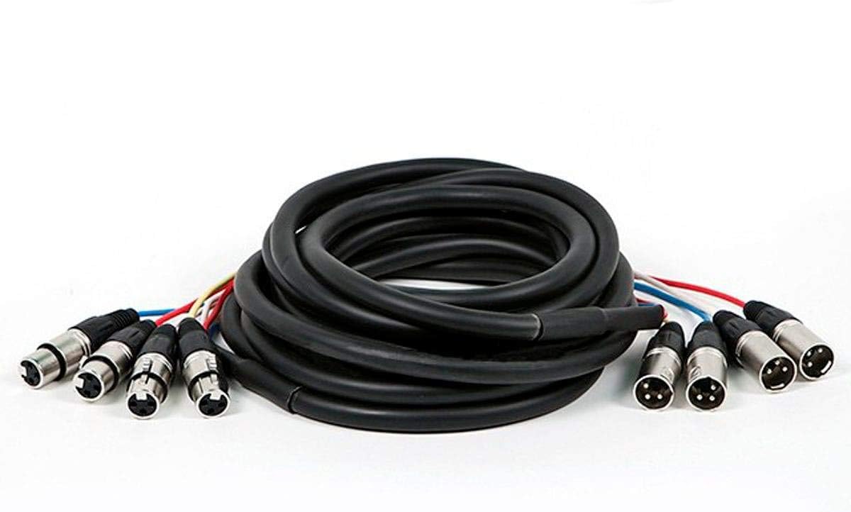 Monoprice 4-Channel XLR Male to XLR Female Snake Cable - 3 Feet - Black/Silver, Metal Connector Housings