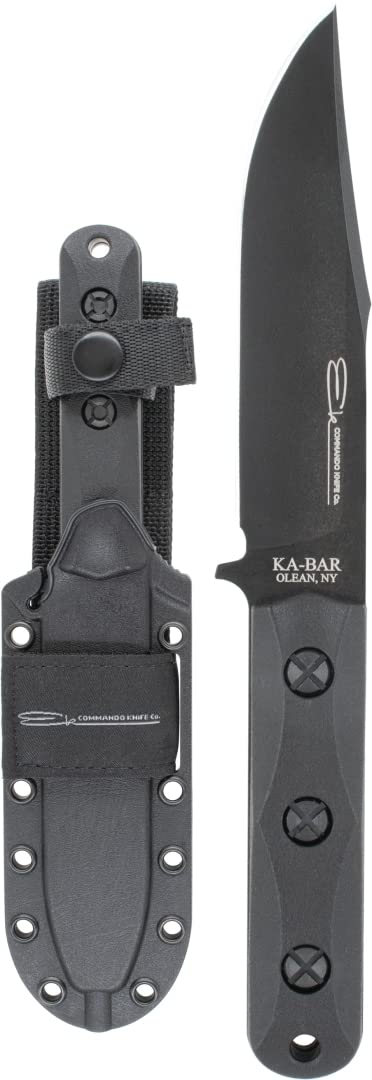 KA-BAR EK Commando Fixed Blade Knife 5" Clip Point 1095 Cro-Van Black Blade Ultramid Handle Black
