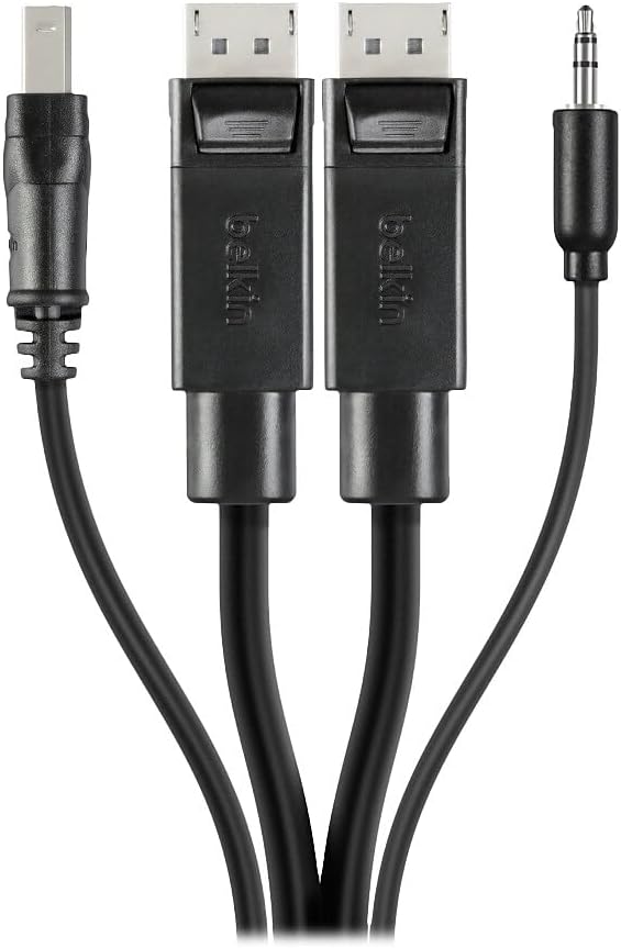 Belkin Dual-Head DP to DP KVM Combo Cable, 6ft - 6 ft KVM Cable for KVM Switch, Mouse, Keyboard, Computer, Server - Black