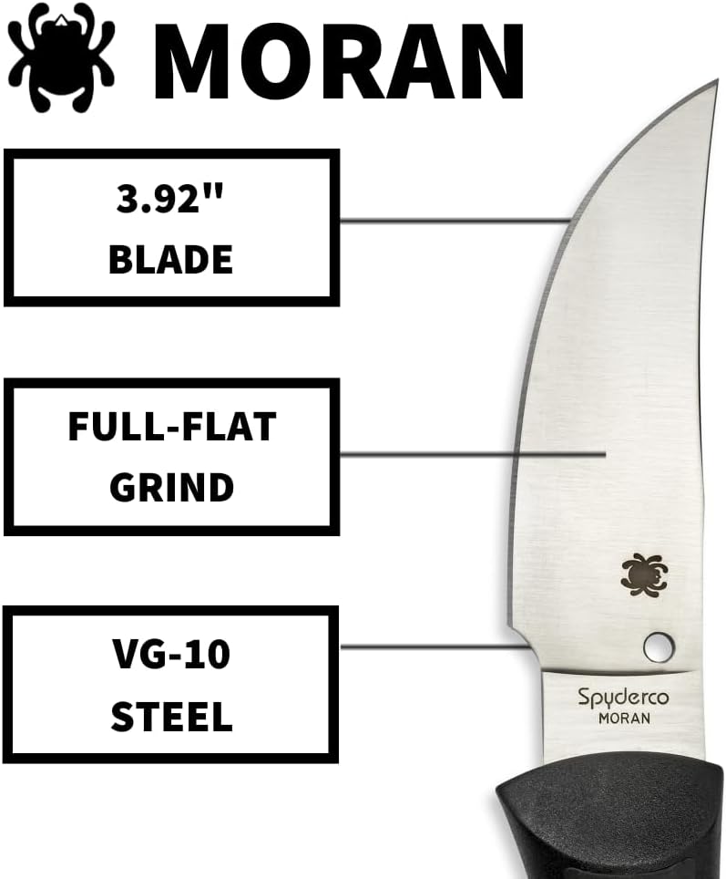 Spyderco Moran Fixed Blade Knife - Black FRN Handle with PlainEdge, Full-Flat Grind