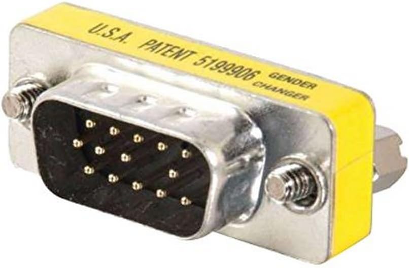 C2G HD15 VGA M/M Mini Gender Changer (Coupler) - 1 x 15-pin HD-15 Male - 1 x 15-pin HD-15 Male - Silver, Yellow