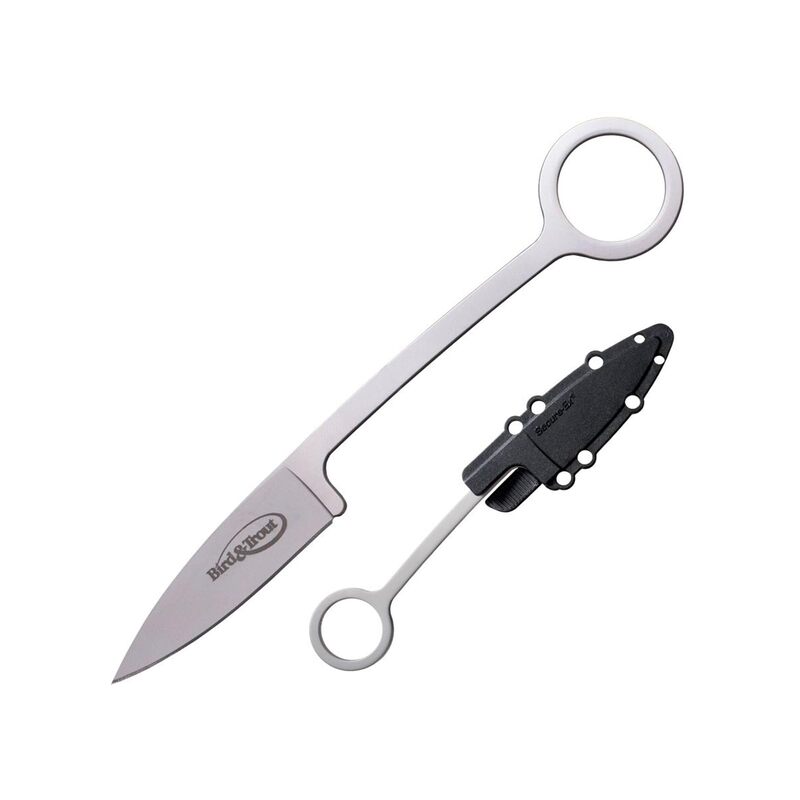 Cold Steel Bird & Trout 2.25" Compact Lightweight Durable Japanese AUS8A Stainless Steel Fixed Blade Drop Point Outdoor Hunting Tactical One-Piece Neck Knife w/Resistant Secure-Ex Sheath