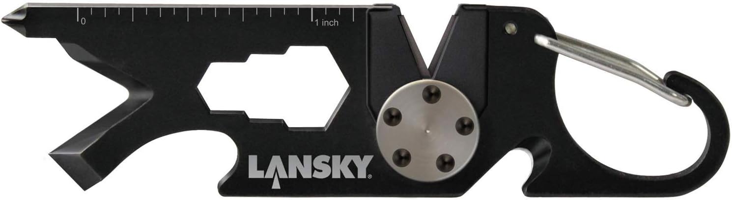 Lansky Roadie 9-in-1 Keychain Knife Sharpening Multitool, EDC Knife Sharpener Accessory with Bottle Opener, Line Cutter