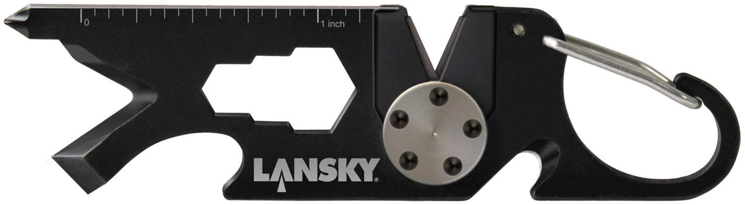 Lansky Roadie 9-in-1 Keychain Knife Sharpening Multitool, EDC Knife Sharpener Accessory with Bottle Opener, Line Cutter