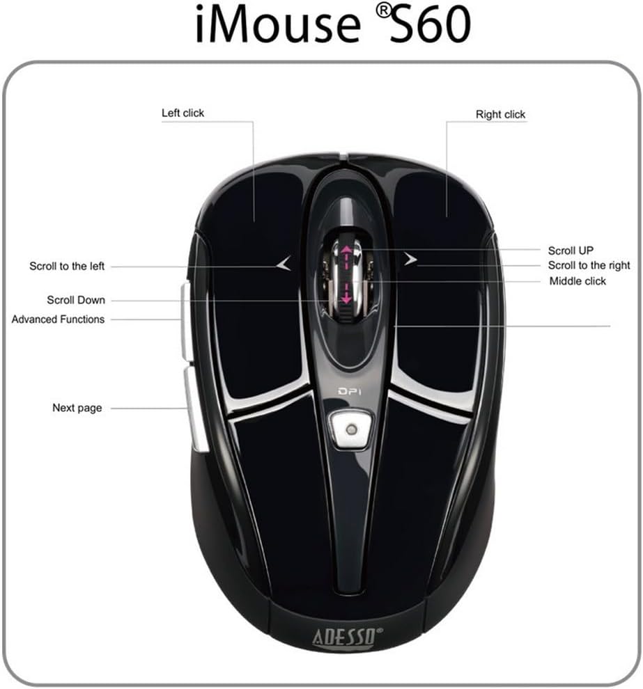 ADESSO iMouse S60 Wireless Optical Mouse with 2.4 GHz RF, Programmable Driver, Tilt-Wheel Scrolling