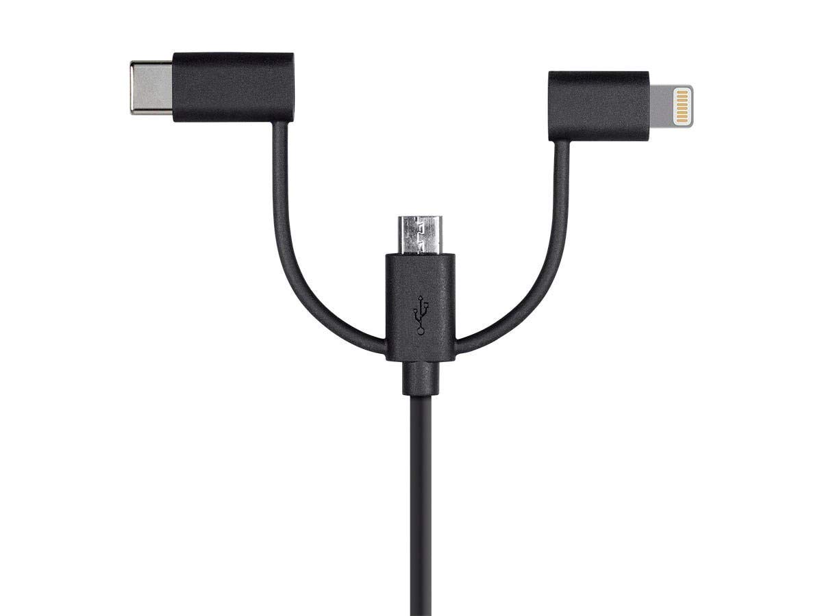 Monoprice 118789 Apple MFi Certified USB to Micro USB + USB Type-C + Lightning Charge And Sync Cable - 3 Feet - Black 1 Count