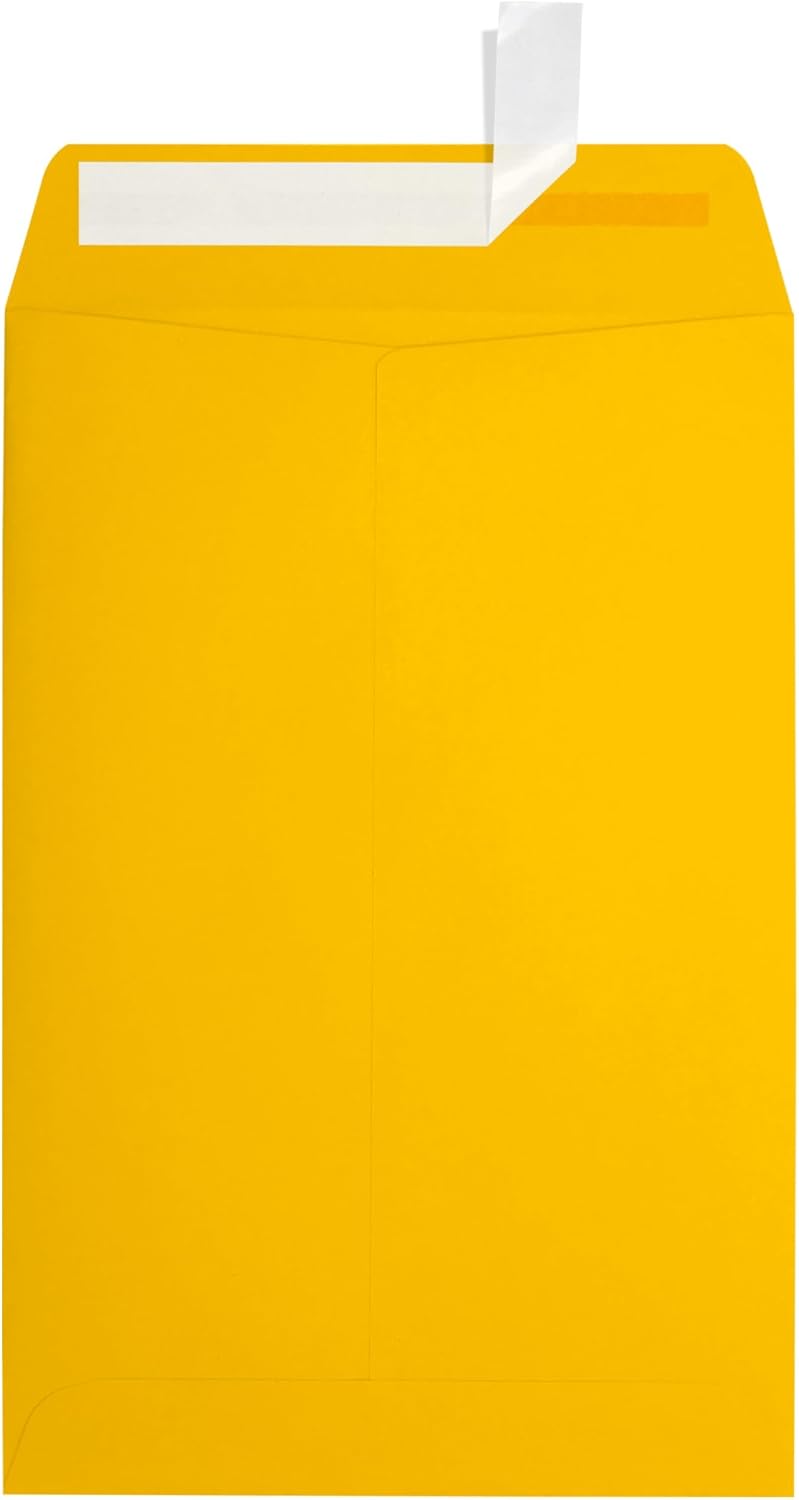 LUX Open-End Envelopes, 6in x 9in, Peel & Press Closure, Sunflower Yellow, Pack Of 50