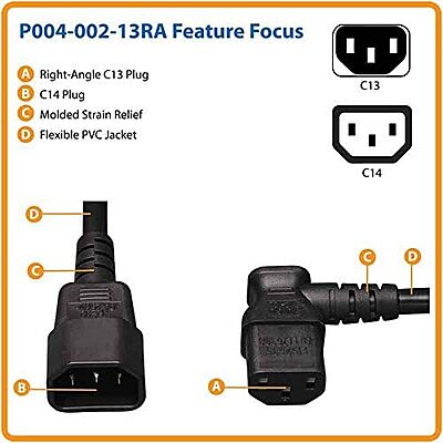 TRIPP LITE Power Extension Cord IEC-320-C14 to IEC-320-C13, 2 ft, 10A, 18 AWG