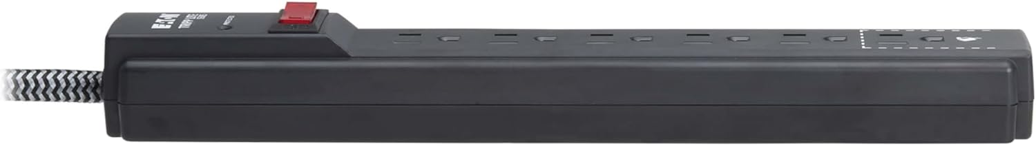 Eaton Tripp Lite Series 6-Outlet Surge Protector Power Strip, Flat Plug 10ft Braided Extension Cord, 1200 Joules