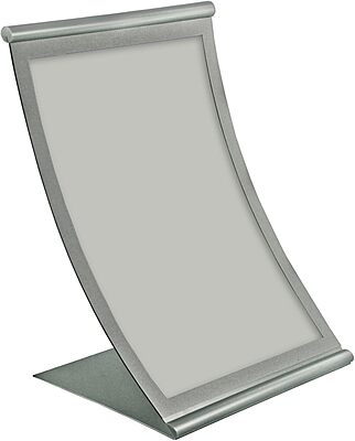 Azar Displays Metal Vertical Curved Sign Holder, 14inH x 8-1/2inW x 3inD, Silver