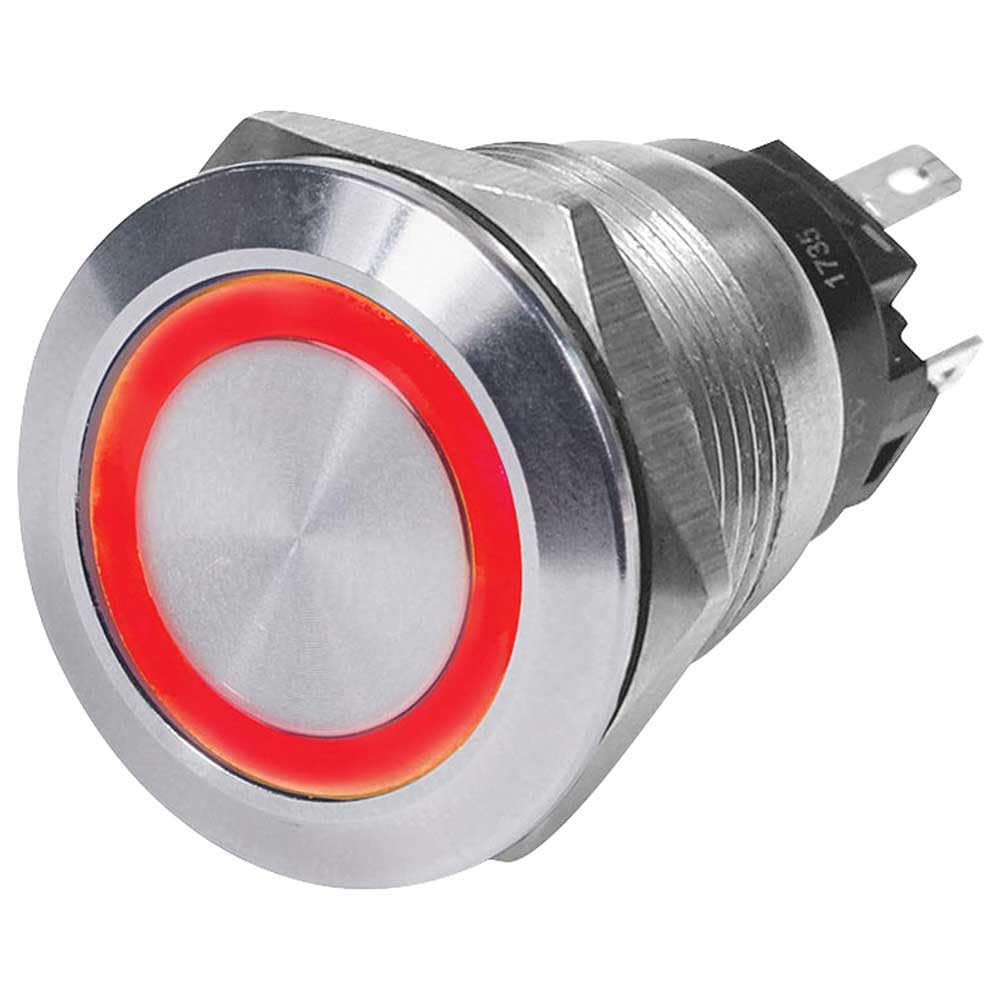 Blue Sea 4163 SS Push Button Switch - Off-(On) - Red - 10A