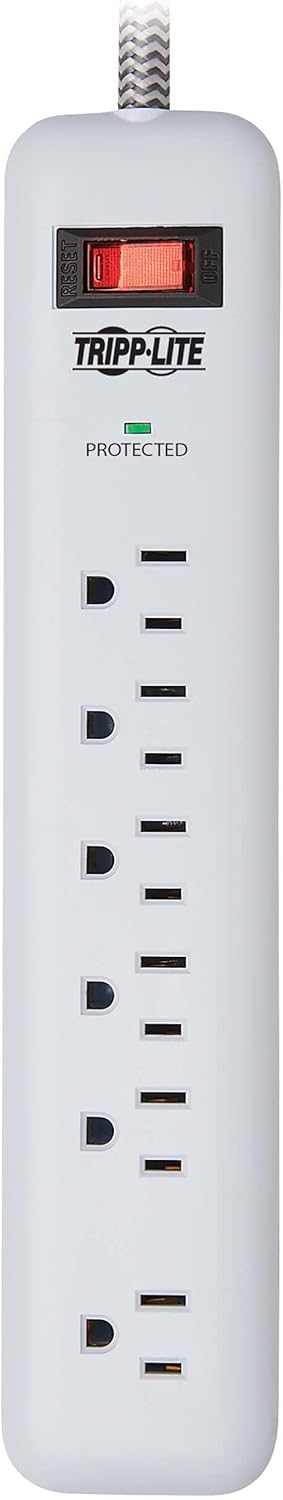 Tripp Lite Surge Protector Power Strip 7-Outlet with 2 USB Ports 6ft Cord White (TLP616USB)