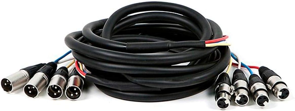 Monoprice 4-Channel XLR Male to XLR Female Snake Cable - 3 Feet - Black/Silver, Metal Connector Housings