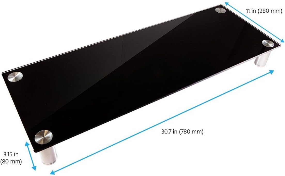 Monoprice Large Multimedia Desktop Stand - Black Glass (30.8 x 11in) Stand & Riser, Desktop TV Stand