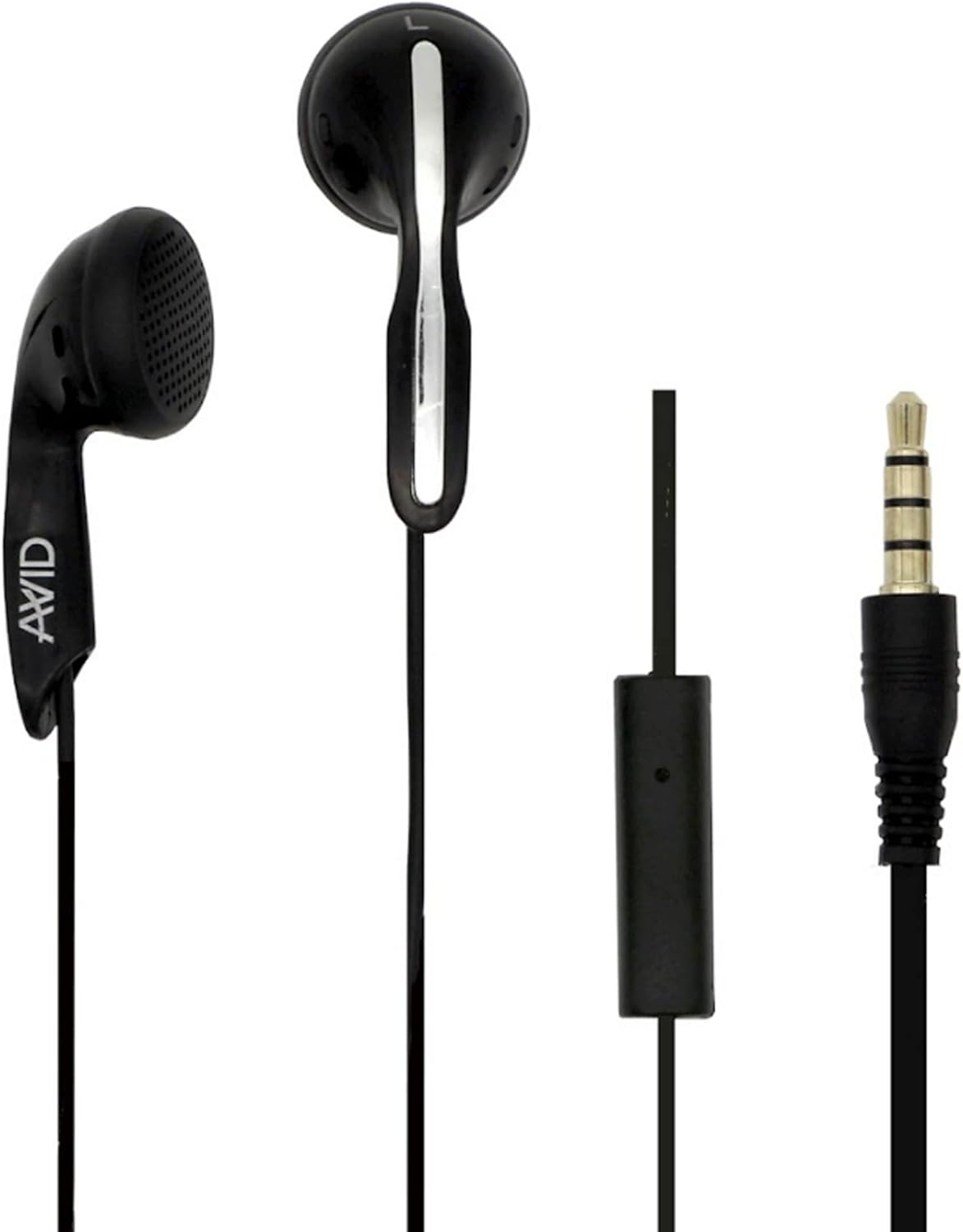 Avid Products AE-1M Disposable Stereo Black School Earbuds with Mic, Black Single