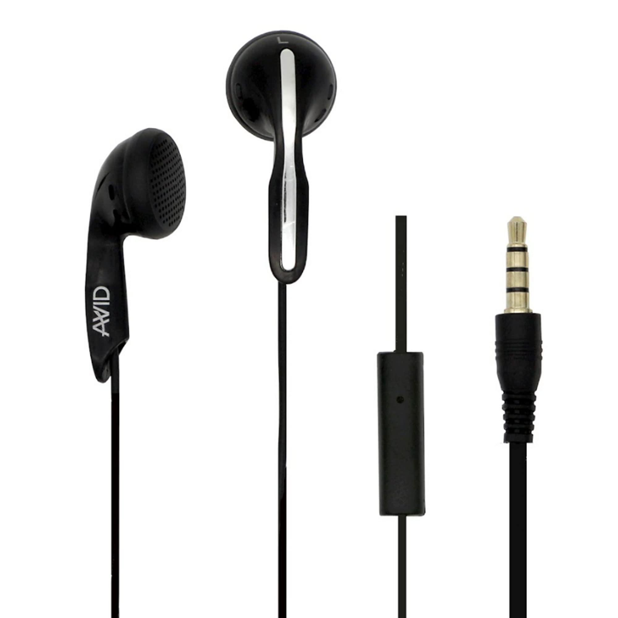 Avid Products AE-1M Disposable Stereo Black School Earbuds with Mic, Black Single