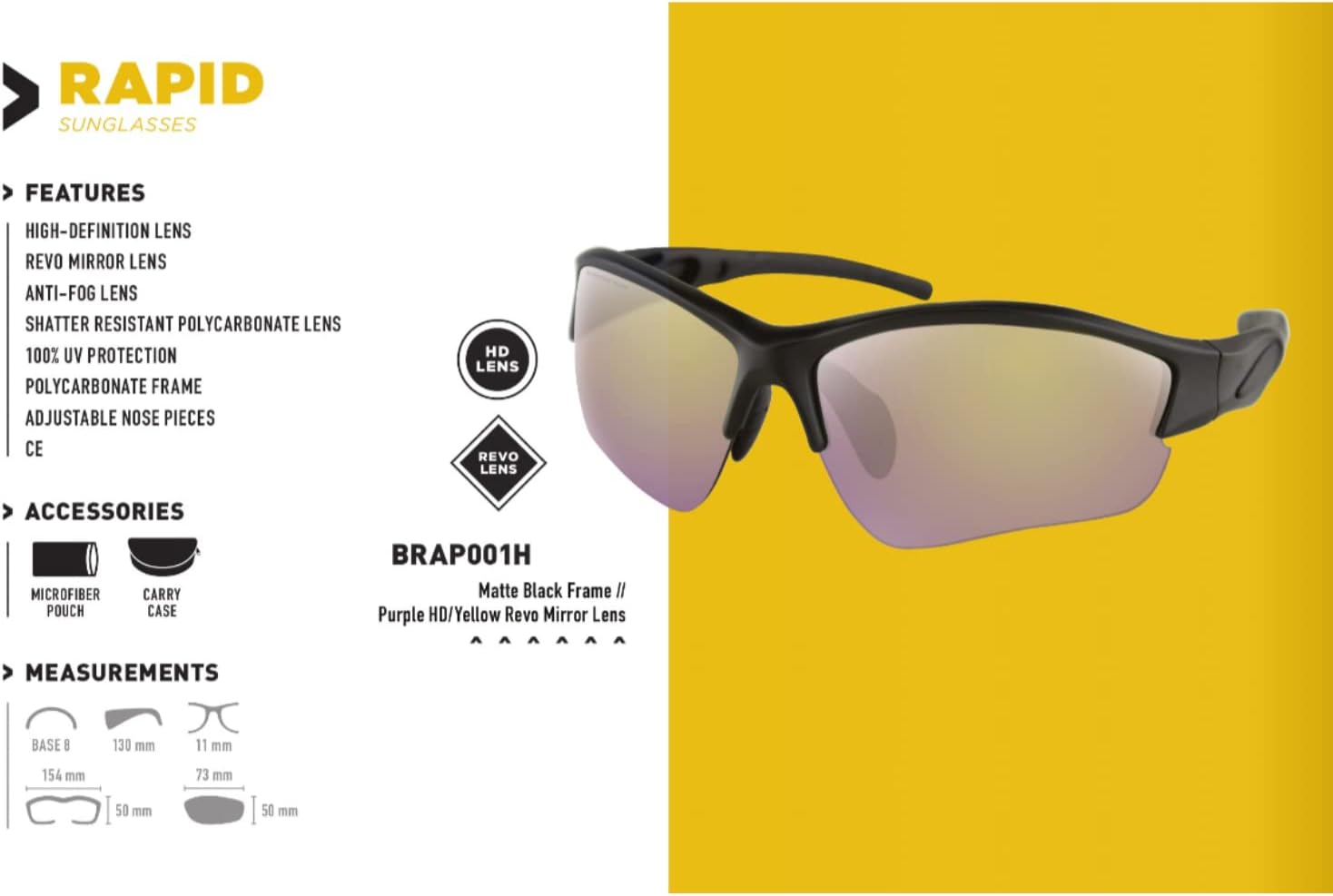 Bobster 26-5248 Rapid Sunglasses Matte Black W/Purple Hd/Yellow Mirror