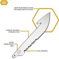 OUTDOOR EDGE 3.0" Drop-Point with Serrations Blade Pack (Black, 6 Blades), Compatibility Blade Code 300 Stainless Drop Point Serrated 6-Pack