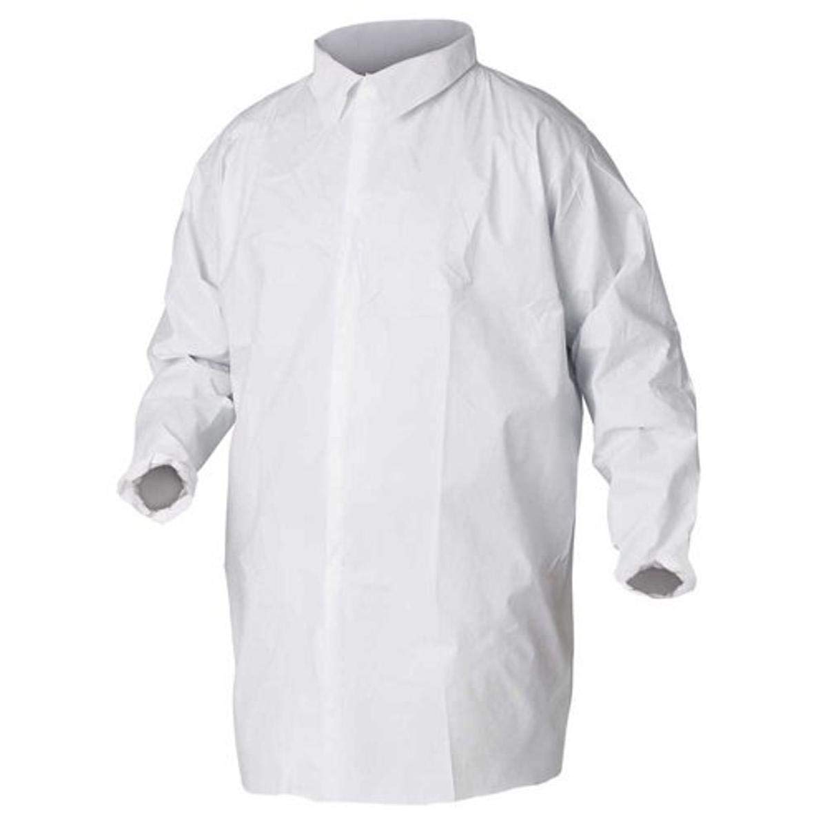 Kimberly Clark Safety 44443 KLNGRD A40 Liquid and Particle Protection Lab Coats, Large, White (Pack of 30)