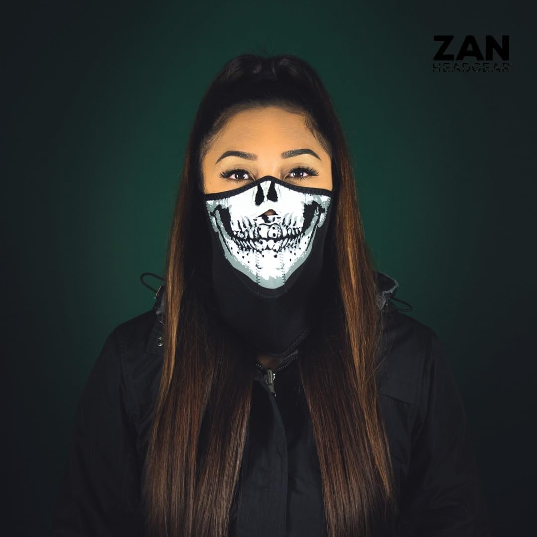 ZANheadgear Neoprene 'Skull' Design 3-Panel Half Mask (Black, One Size)