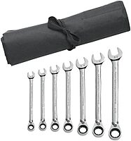 GEARWRENCH 7 Pc. 12 Point Reversible Ratcheting Combination SAE Wrench Set with Tool Roll - 9567RN