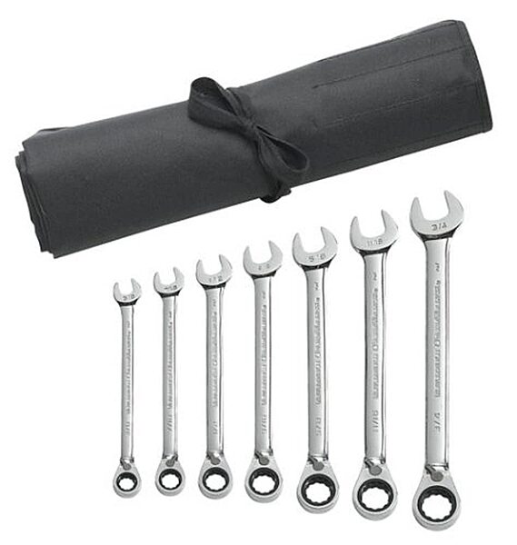 GEARWRENCH 7 Pc. 12 Point Reversible Ratcheting Combination SAE Wrench Set with Tool Roll - 9567RN