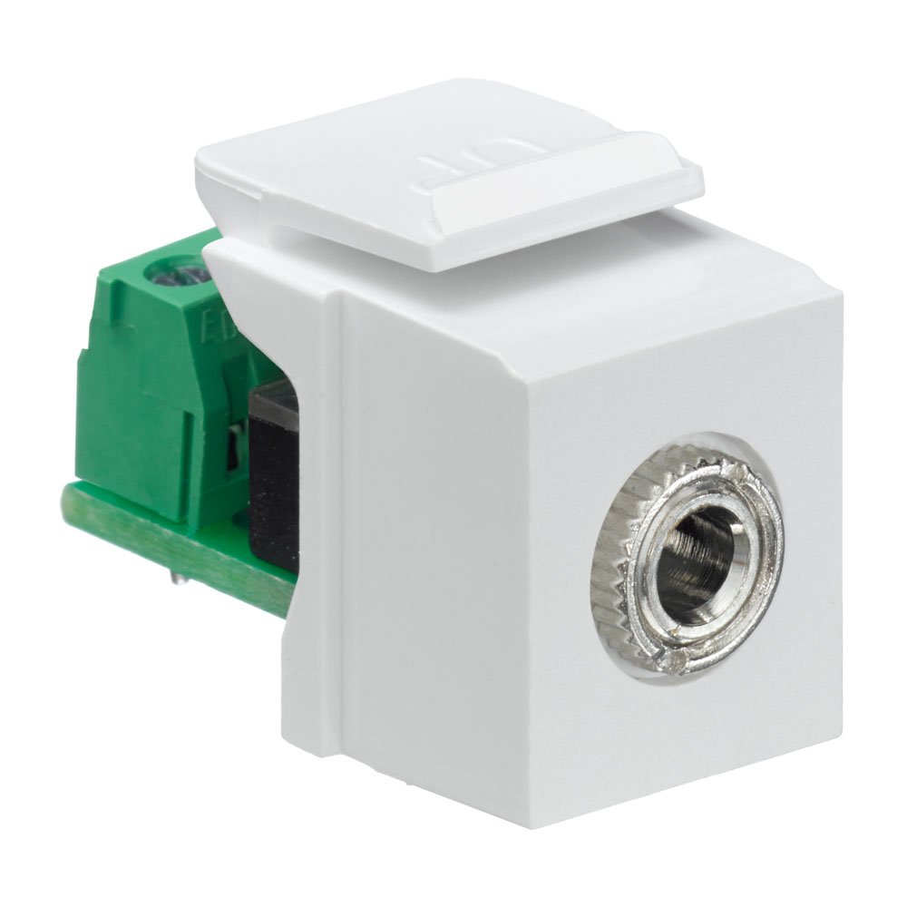 Leviton QuickPort Snap-In Module with 3.5mm Stereo Jack, Female To Screw Terminal, 40839-SWS, White